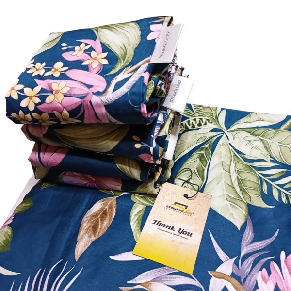 Blue Hibiscus 7by7 100% Cotton Bedsheet - Image 2